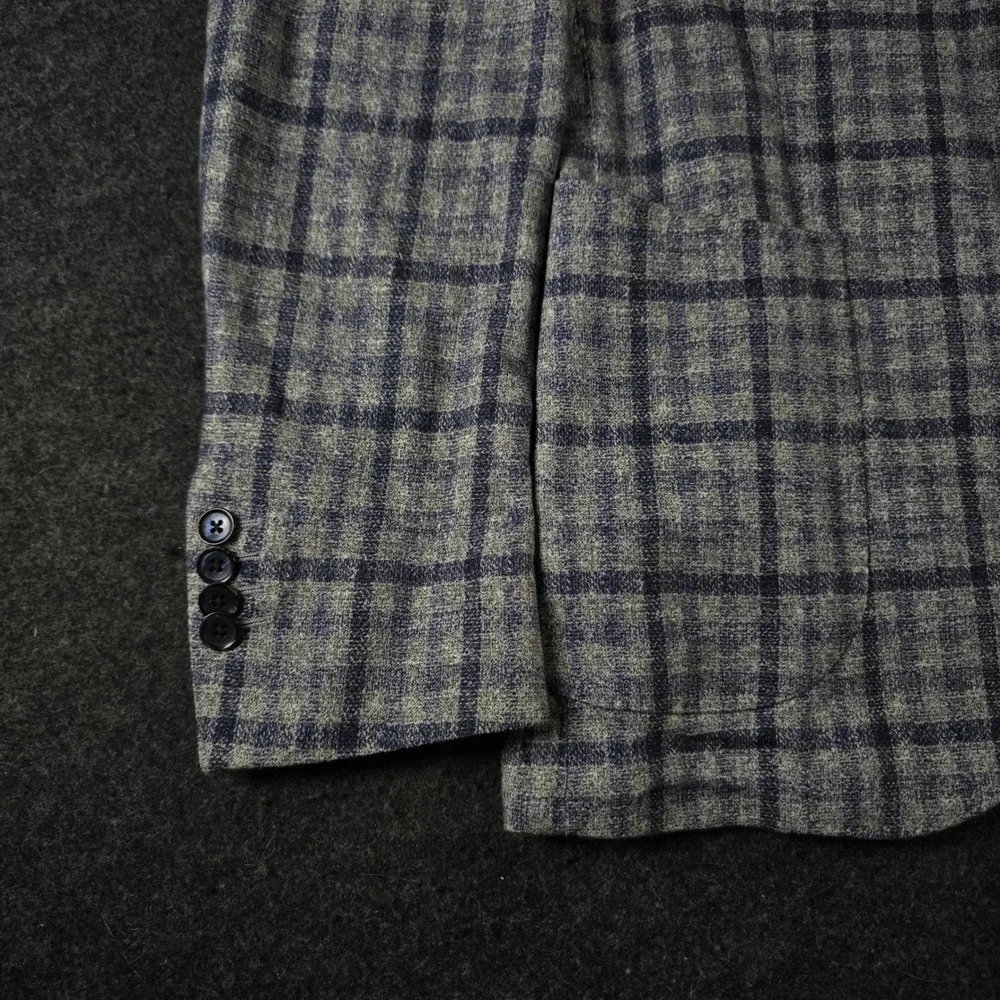 Lubiam Blue Grey Plaid Blazer Unstructured Sport Coat Cotton Mens 50R (fits 38R)